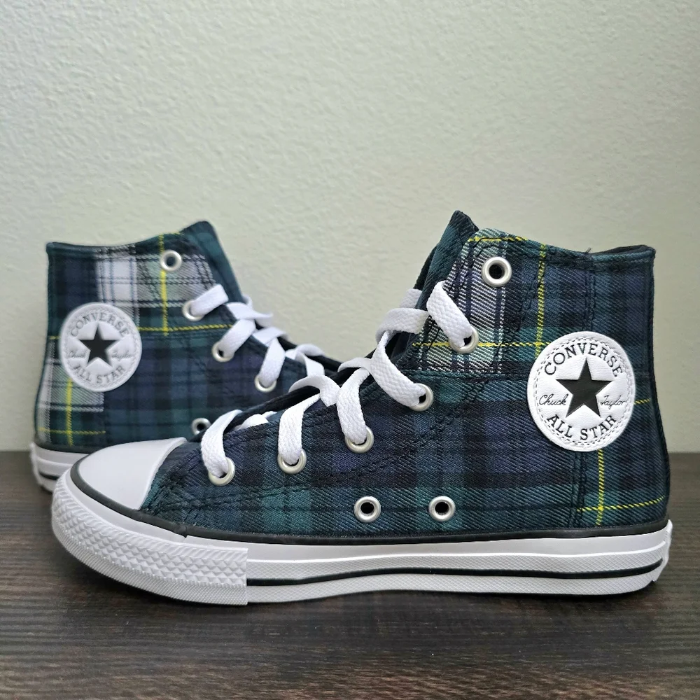 Converse Kids Chuck Taylor Plaid Luxe High Top Sneakers Green Blue Size 1 Youth‎